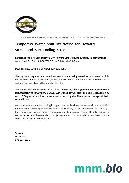 USA Texas La Banda rachunek za usługi komunalne water shut off notice, Word and PDF template